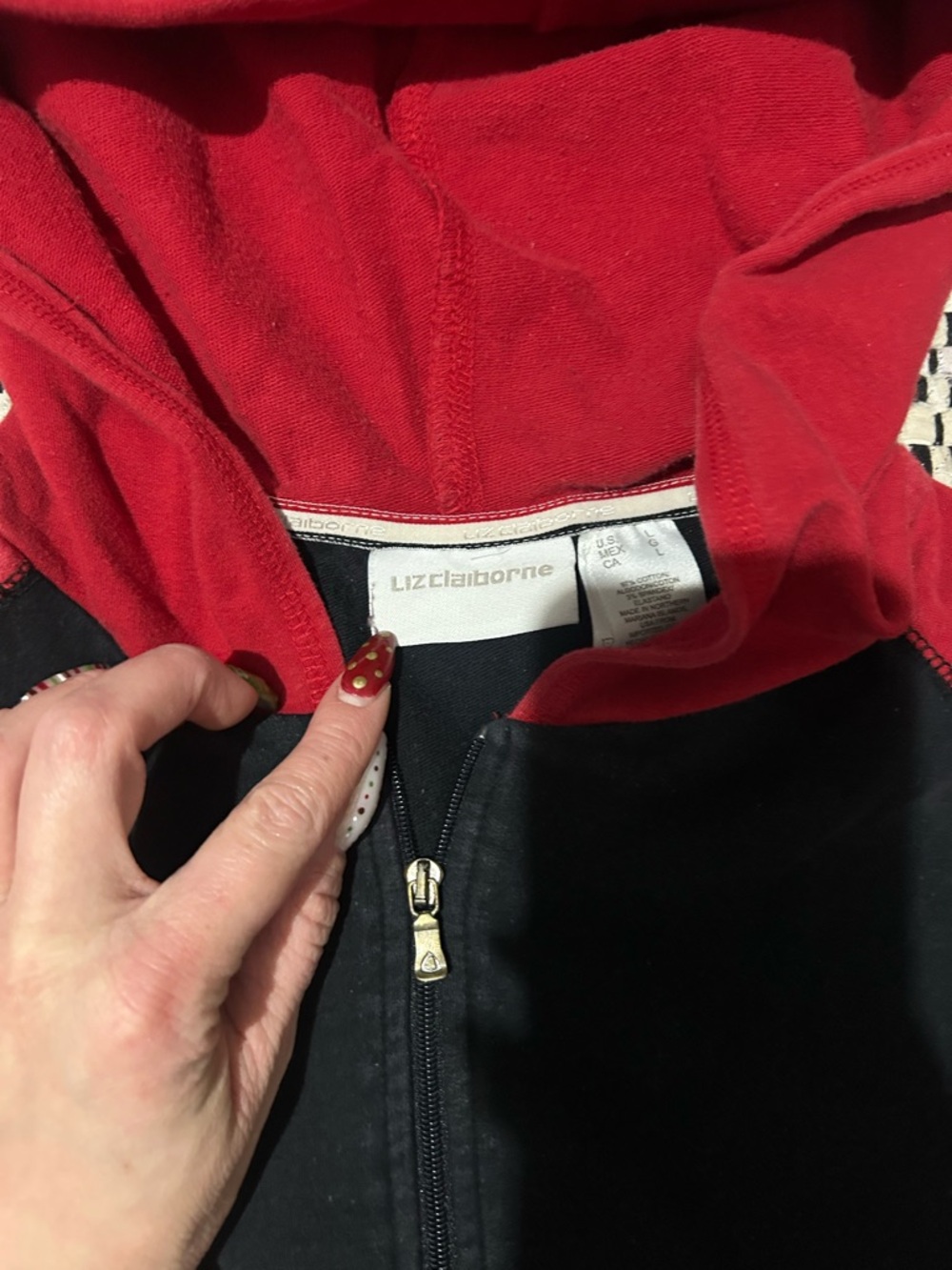 Liz Claiborne Black Hoodie with Red Hood Lining